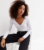 New Look White V Neck Long Sleeve Top